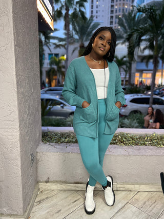 waffle cardigan and legging set. Comfortable and good quality. Teal