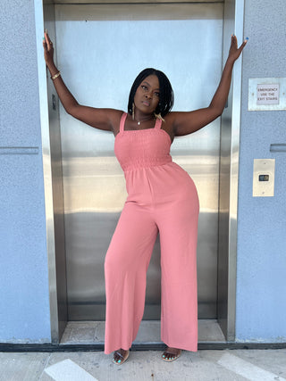 Formal square neck one piece jumpsuit solid rose