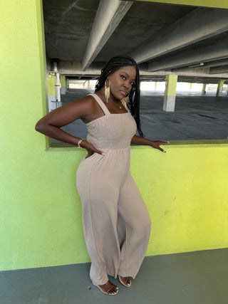 Solid formal square neck jumpsuit nude mocha