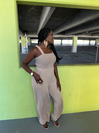 Solid formal square neck jumpsuit nude mocha