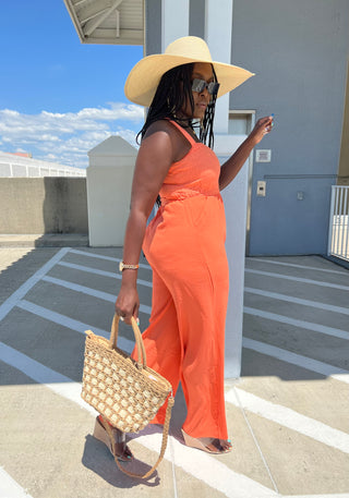 Solid square neck jumpsuit rose