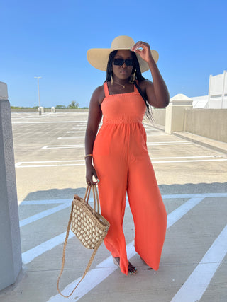 Solid square neck jumpsuit rose