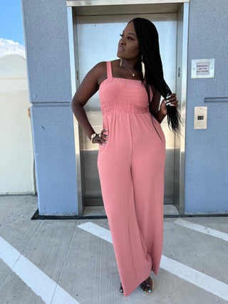 Formal square neck one piece jumpsuit solid rose