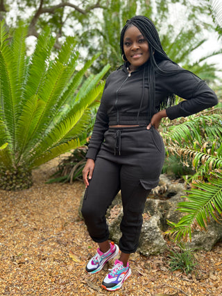 Black Cargo Jogger Set