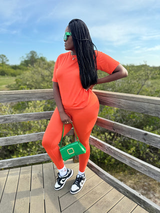 Orange set. Spring set. Summer set. Two piece set. 2 piece set. Two piece legging set. Comfy set. Cute set. Must have set.