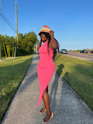 Its Giving Sundress Season - Pink Bodycon Ribbed Maxi Dress