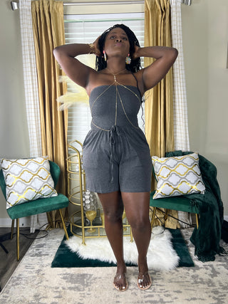 Gray Romper. Smocked tube top. Solid color Romper. Jumpsuit Romper. Strapless Romper. Halter top romper. Spring Romper. Summer Romper.