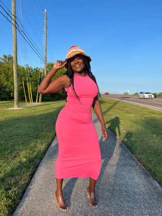 Its Giving Sundress Season - Pink Bodycon Ribbed Maxi Dress