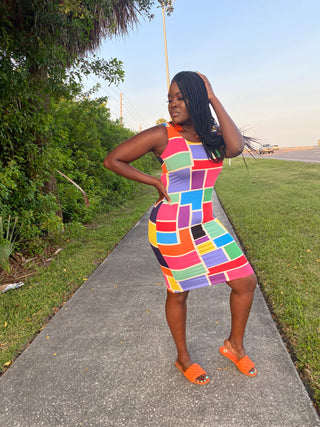 Color block dress. Fitted Dress. Tank dress. Midi dress. Bodycon dress. Color block dress. Multicolor dress.