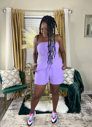 Lavender Romper. Smocked tube top. Solid color Romper. Jumpsuit Romper. Strapless Romper. Halter top romper. Spring Romper. Summer Romper.