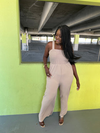 Solid formal square neck jumpsuit nude mocha