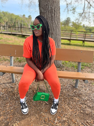 Orange set. Spring set. Summer set. Two piece set. 2 piece set. Two piece legging set. Comfy set. Cute set. Must have set.