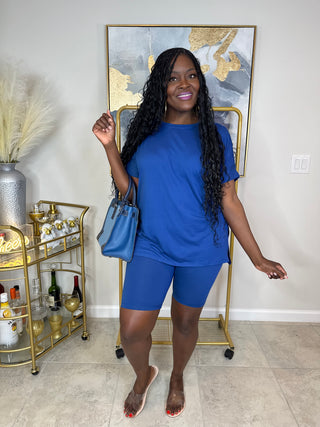 ๐ Navy Bliss Biker Set โ Light Navy Blue Lounge Set