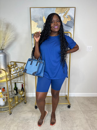 ๐ Navy Bliss Biker Set โ Light Navy Blue Lounge Set