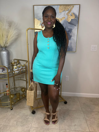 🩵 The “Mint Condition” Ribbed Mini Dress – Turquoise & Totally Fresh