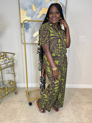 💚 Slay & Sway in Olive – Tropical Leaf Pant Set