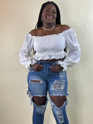 off shoulder white top