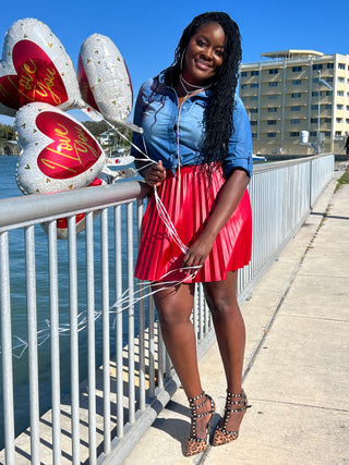 Faux leather pleaded tennis skirt