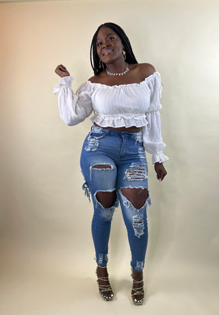 off shoulder white top
