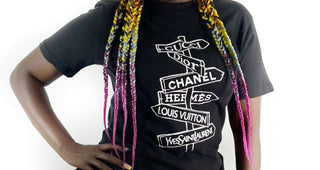 black graphic designer tee