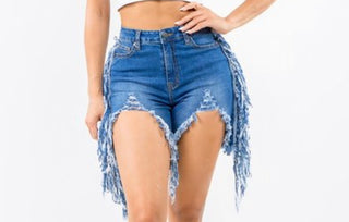 distress blue jean shorts