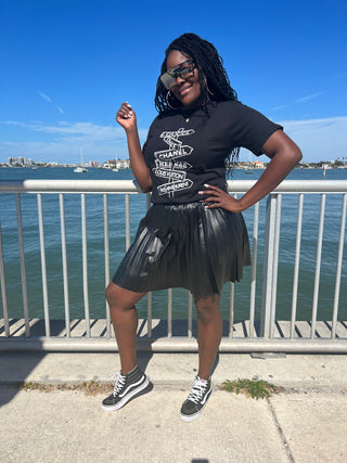 Black pleaded tennis skirt faux leather