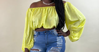 satin yellow off shoulder top
