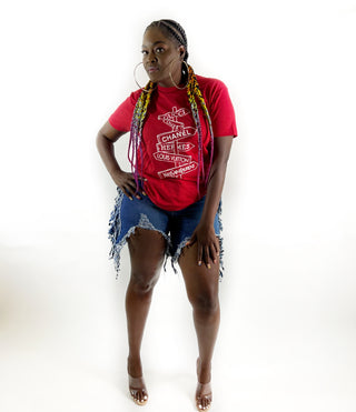 red graphic designer tee