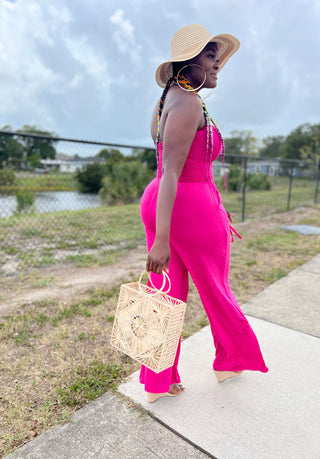 pink halter top jumpsuit