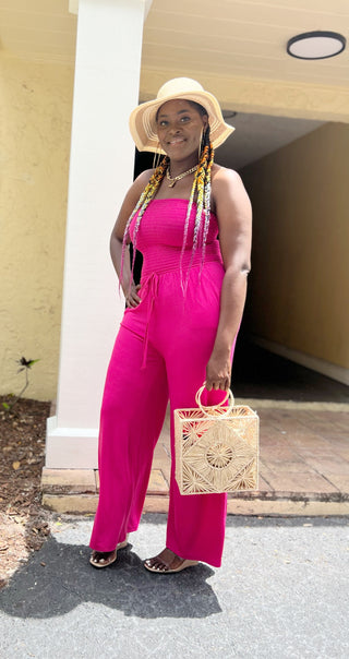 pink halter top jumpsuit
