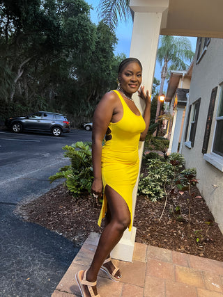 yellow bodycon dress