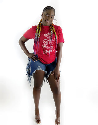 red graphic designer tee