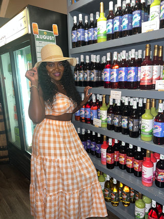 plaid orange two piece set