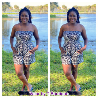 animal print halter top romper