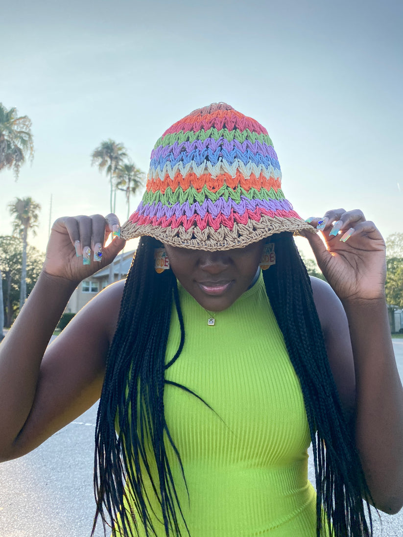 Forever Diva Bucket Hat - Color block Multicolor Straw Hat