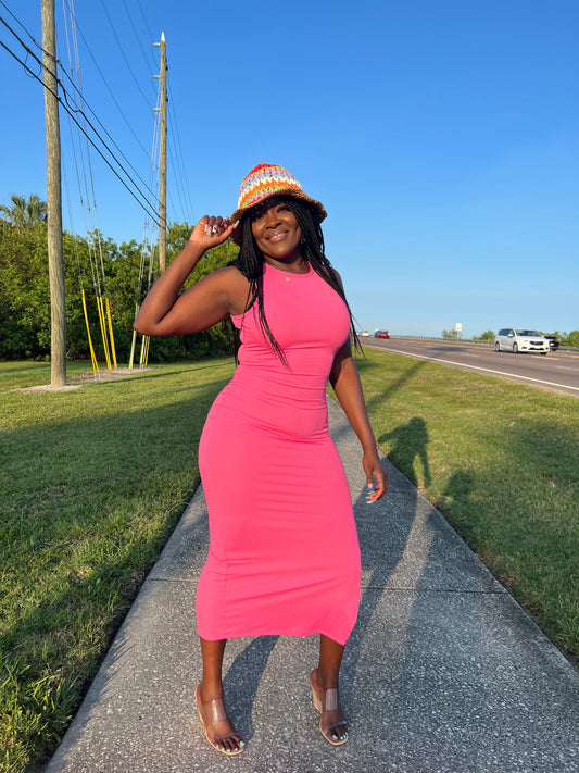 In Your Diva   Its Giving Sundress Season - Pink Bodycon Ribbed Maxi Dress