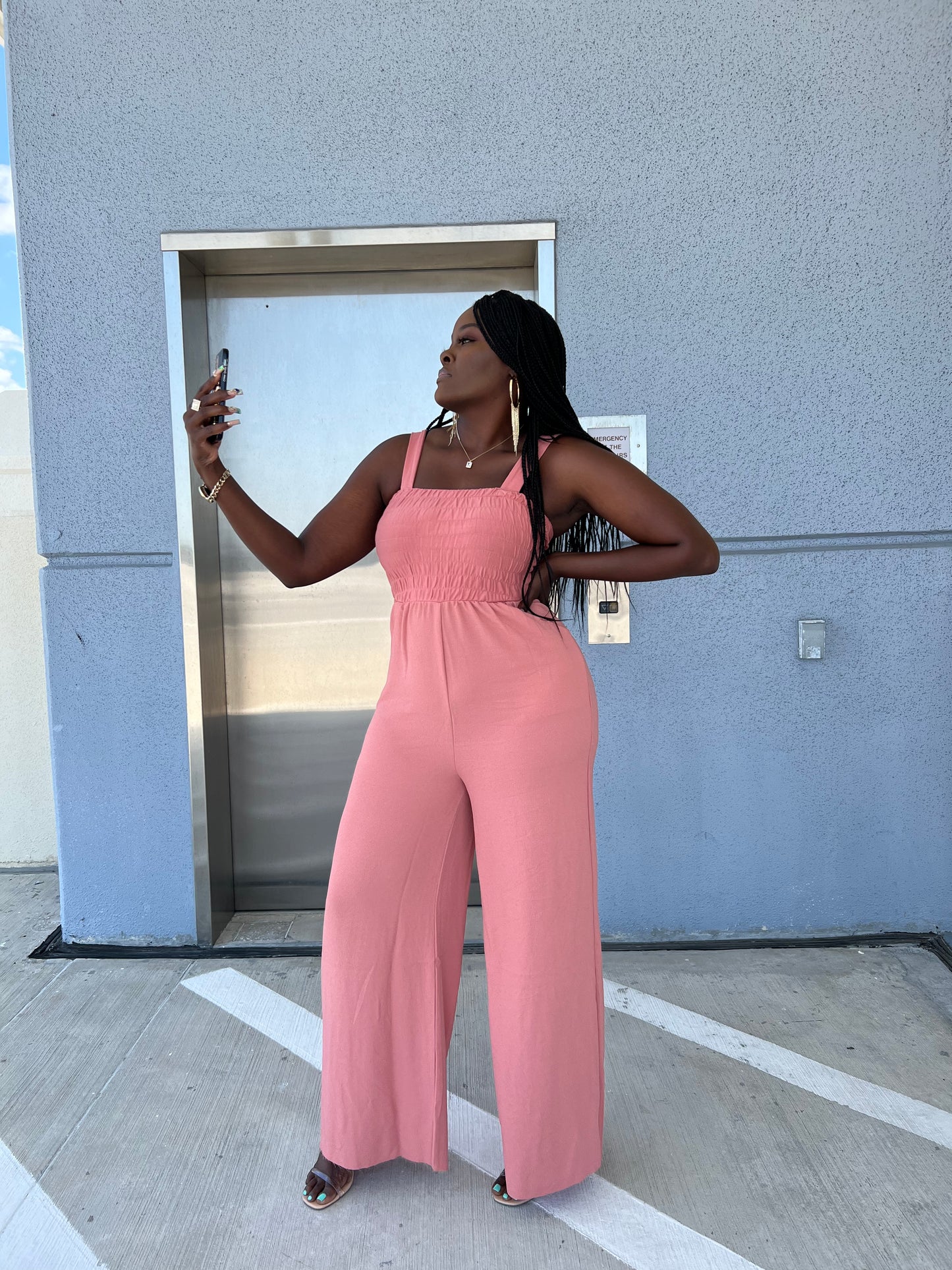 Formal square neck one piece jumpsuit solid rose