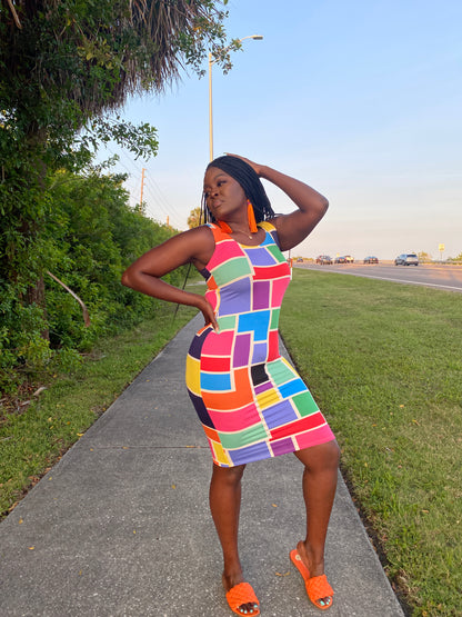 Color block dress. Fitted Dress. Tank dress. Midi dress. Bodycon dress. Color block dress. Multicolor dress. 