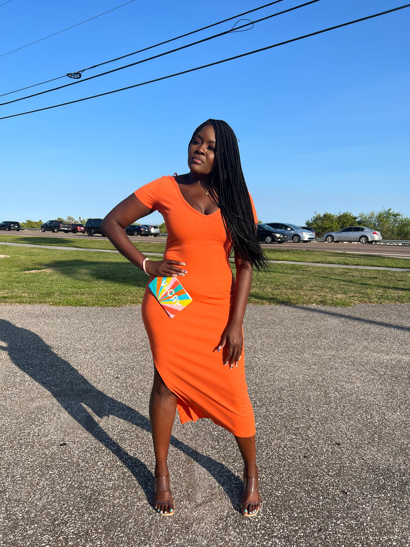 Its Giving Sundress Season - Orange Bodycon Ribbed Maxi Dress