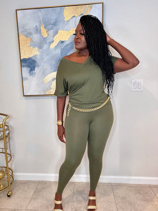 Olive You Forever Lounge Set – Dark Olive V-Neck