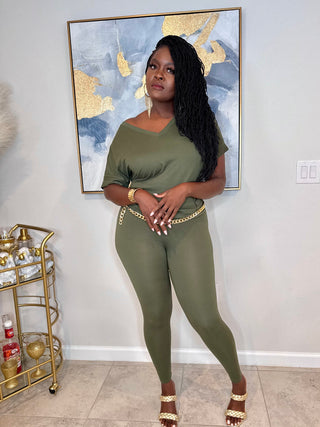Olive You Forever Lounge Set – Dark Olive V-Neck