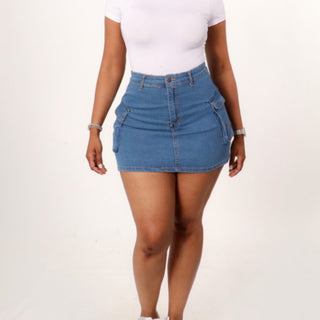 The City Chic Cargo Mini – Medium Wash Denim Skirt