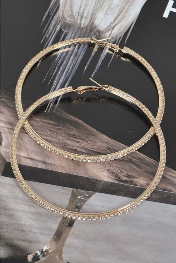 Double Rhinestone Gold Hoops