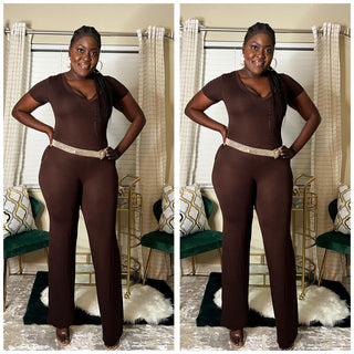 brown jumpsuit